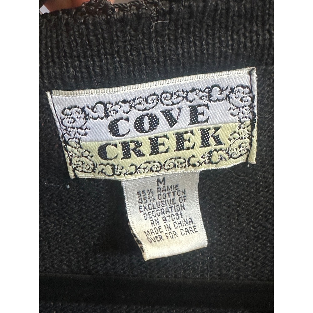 Cove Creek Black Christmas Cardigan Sweater Red Green‎ Bow Poinsettia Beaded M - Picture 3 of 4